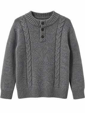 Jumping Beans Boys Size 6 Gray Cable Knit Henley Sweater Long Sleeve